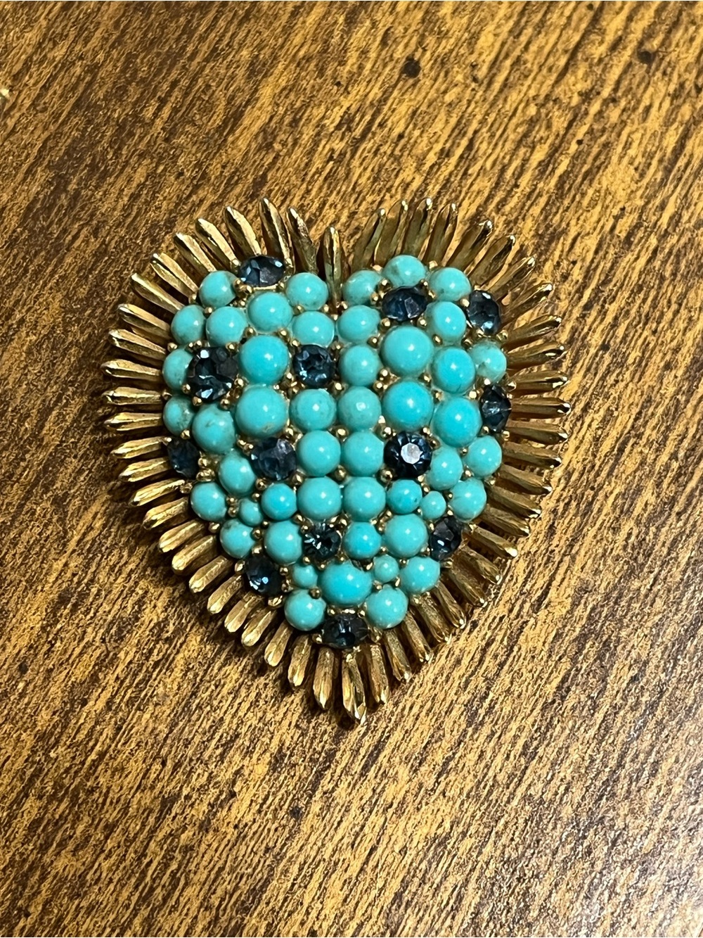 Vintage Trifari Turquoise Rhinestones Heart Brooch - Picture 11 of 12